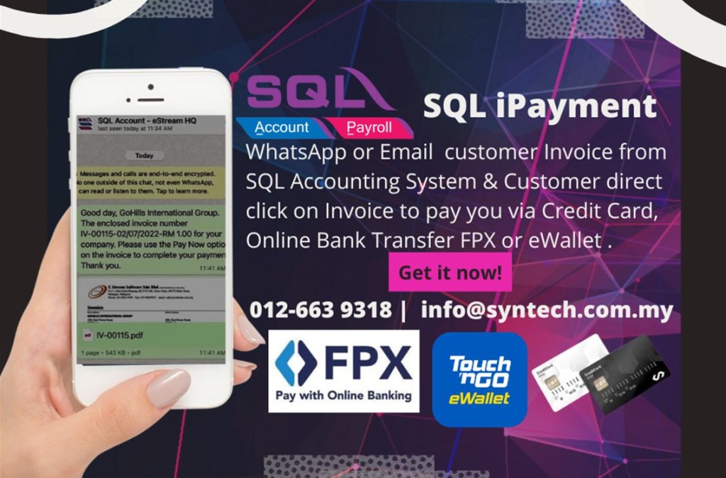 Customer Pay Your Invoice via Online Bank Transfer FPX / eWallet / Credit Card / Buy Now Pay Later(Mini Installment) By Click on SQL Invoice You WhatsApp or eMailed-FREE SQL v819 Fuction+FREE iPAY88 Registration